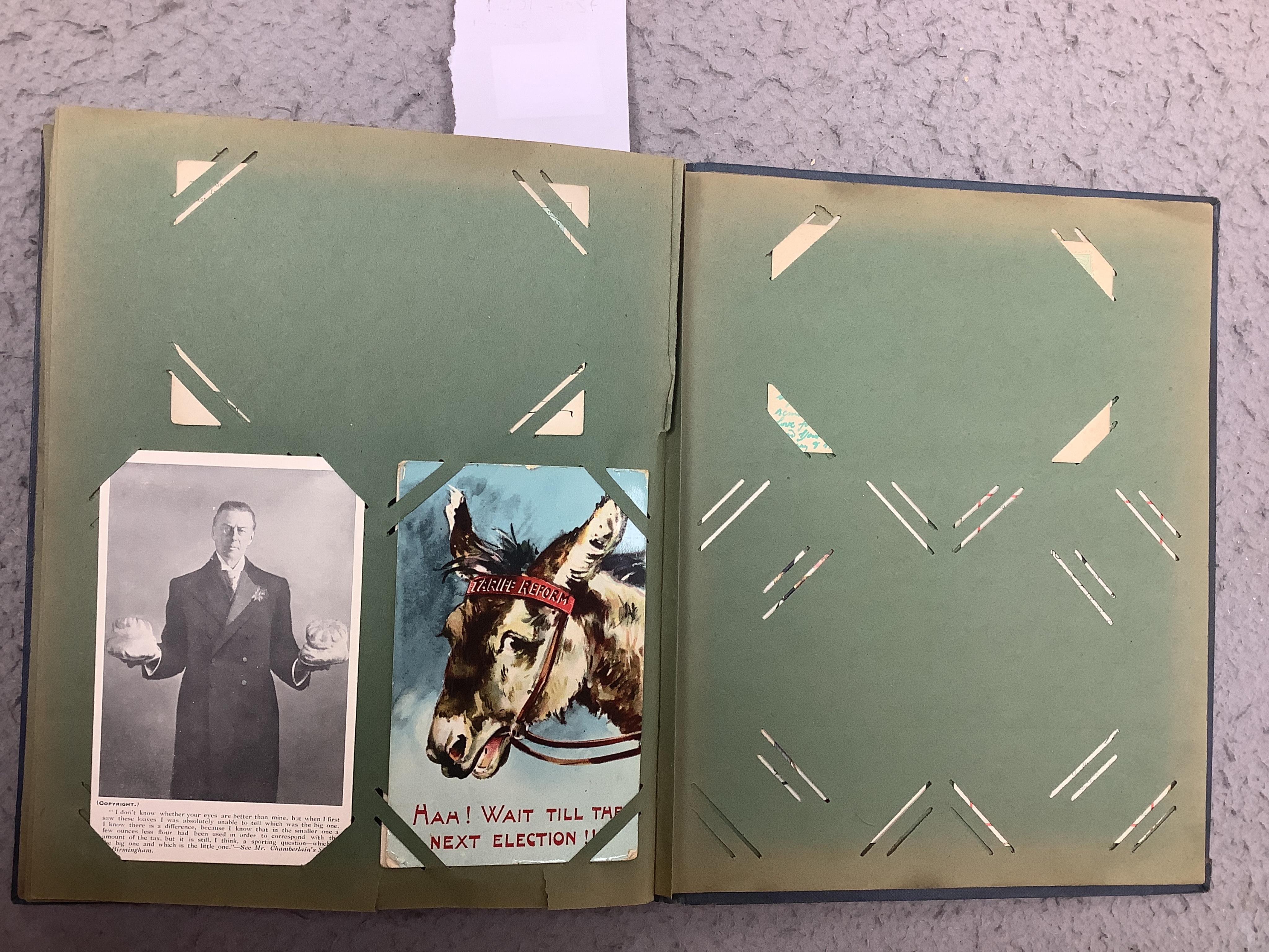 An early 20th century album of eighty four postcards; good selection including mechanical, silks, novelty, etc. Condition - variable